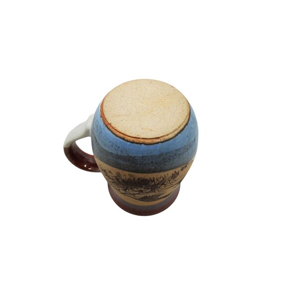 Vintage Handcrafted Ceramic Mug With Bird Design - Rustic Red & Blue Tones - Uni - Picture 5 of 5